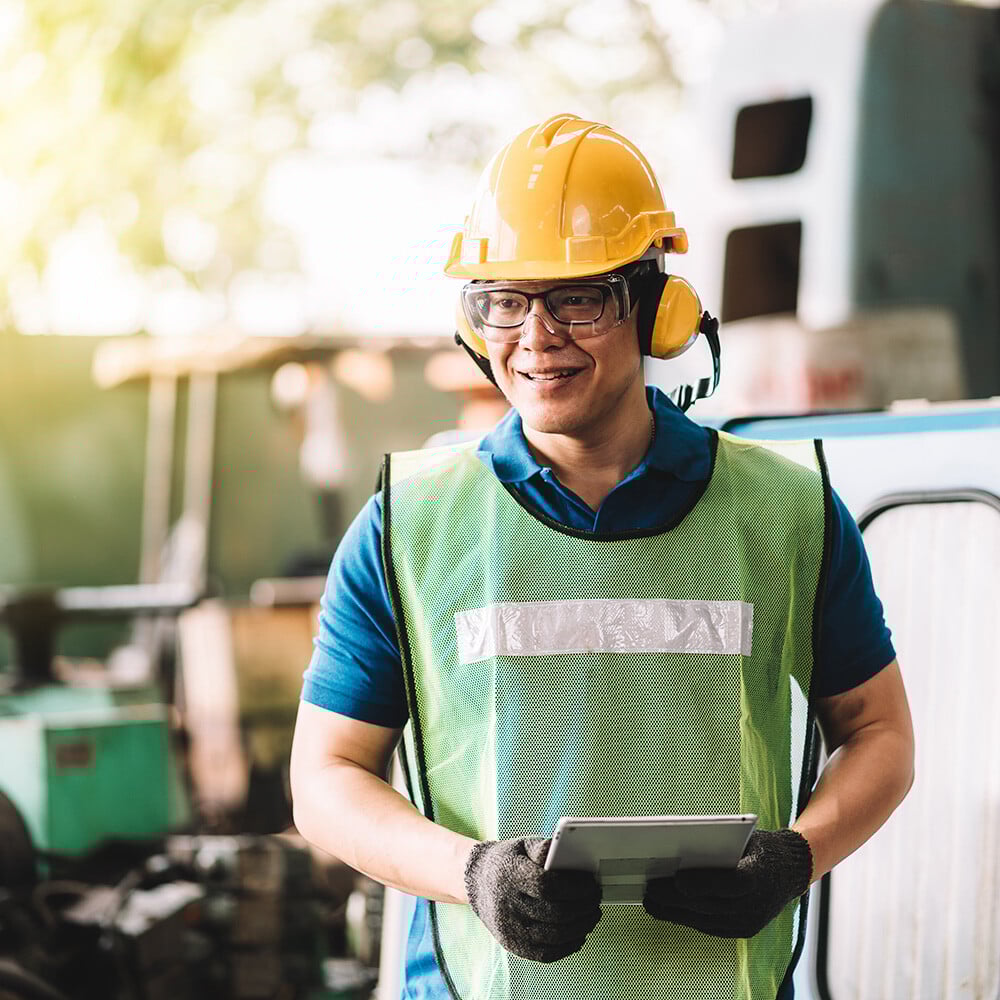 metrology technician in hard hat